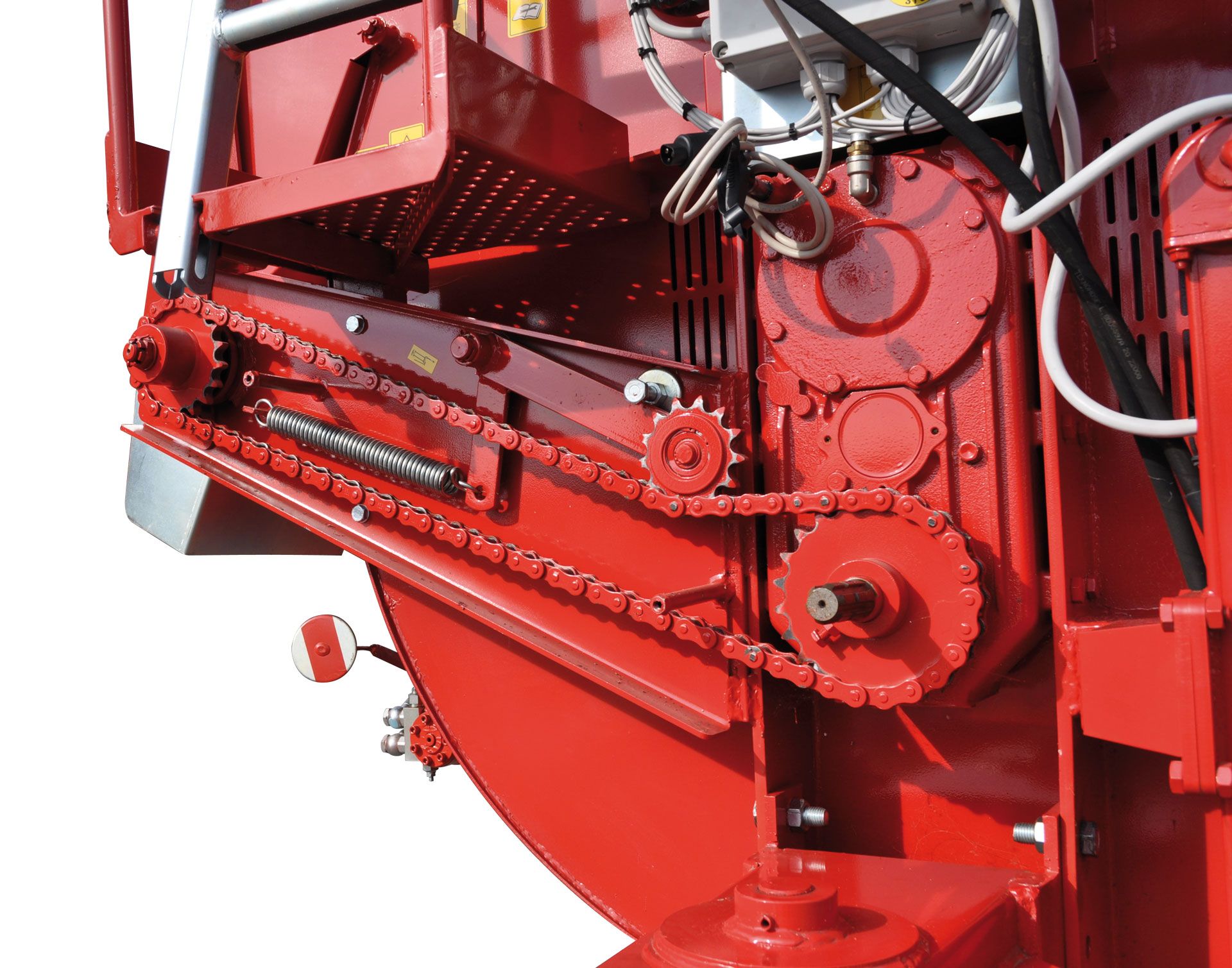 Trasmissione a catena con tensione automatica. Trasmette il 100% della Potenza.